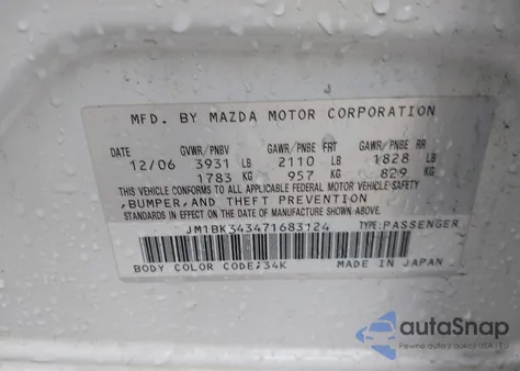 2007 Mazda Mazda3 S Touring from USA, damaged, VIN JM1BK343471683124